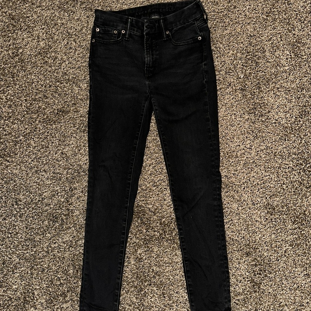 Black American Eagle Luxe Stretch High Rise Jeggings with Zipper detail